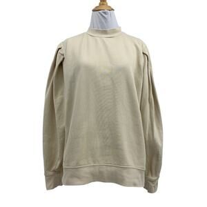 Hudson Sweatshirt Womens M Medium Cream Cotton Puff Sleeve High Neck Pullover